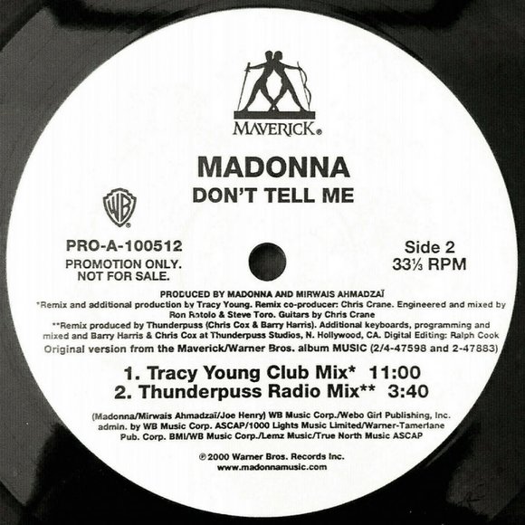 MADONNA  DON'T TELL ME Mixes  12" PROMO RECORD 2000 USA Ed. 22Yrs!  RARE VINTAGE - Picture 3 of 3